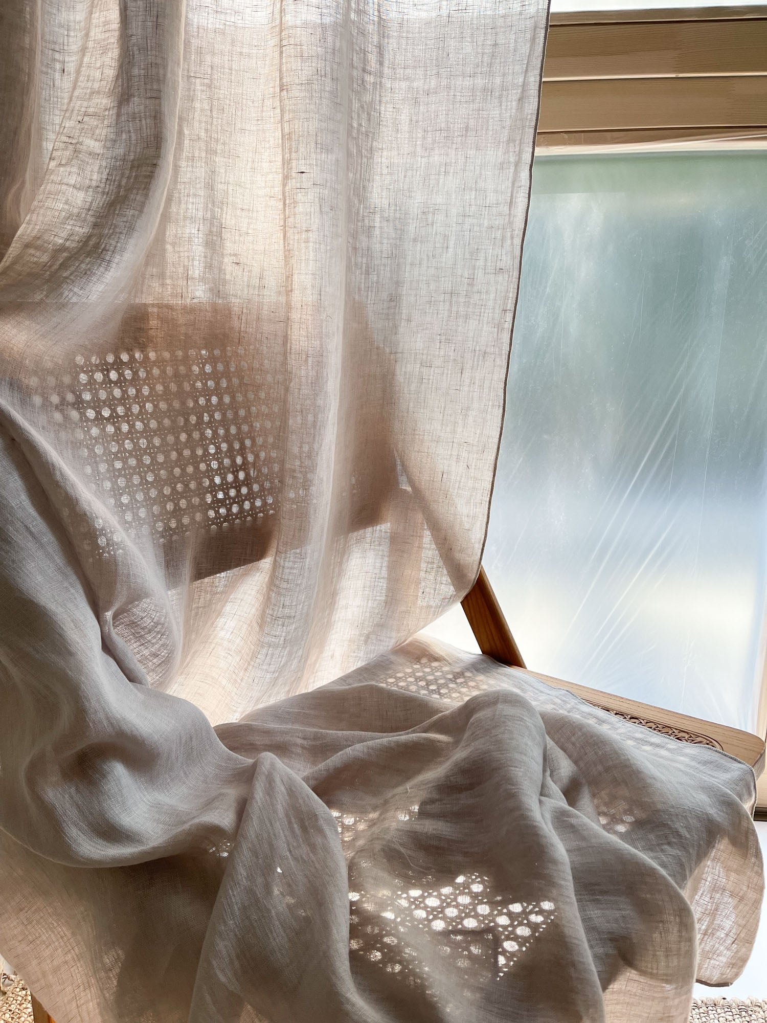 Leinen-Musselin Vorhang – Beige, einzeln
