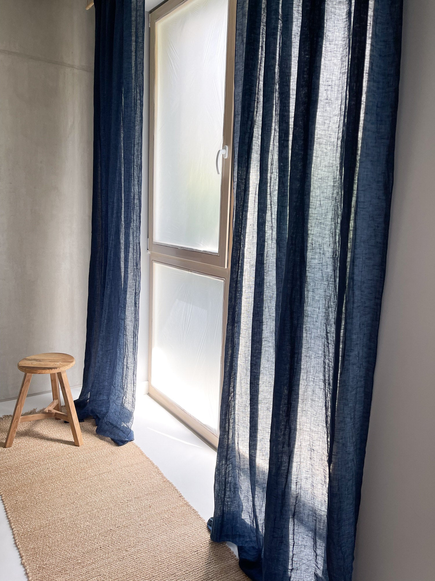 Leinen Musselin Vorhang - Navy Blau, einzeln