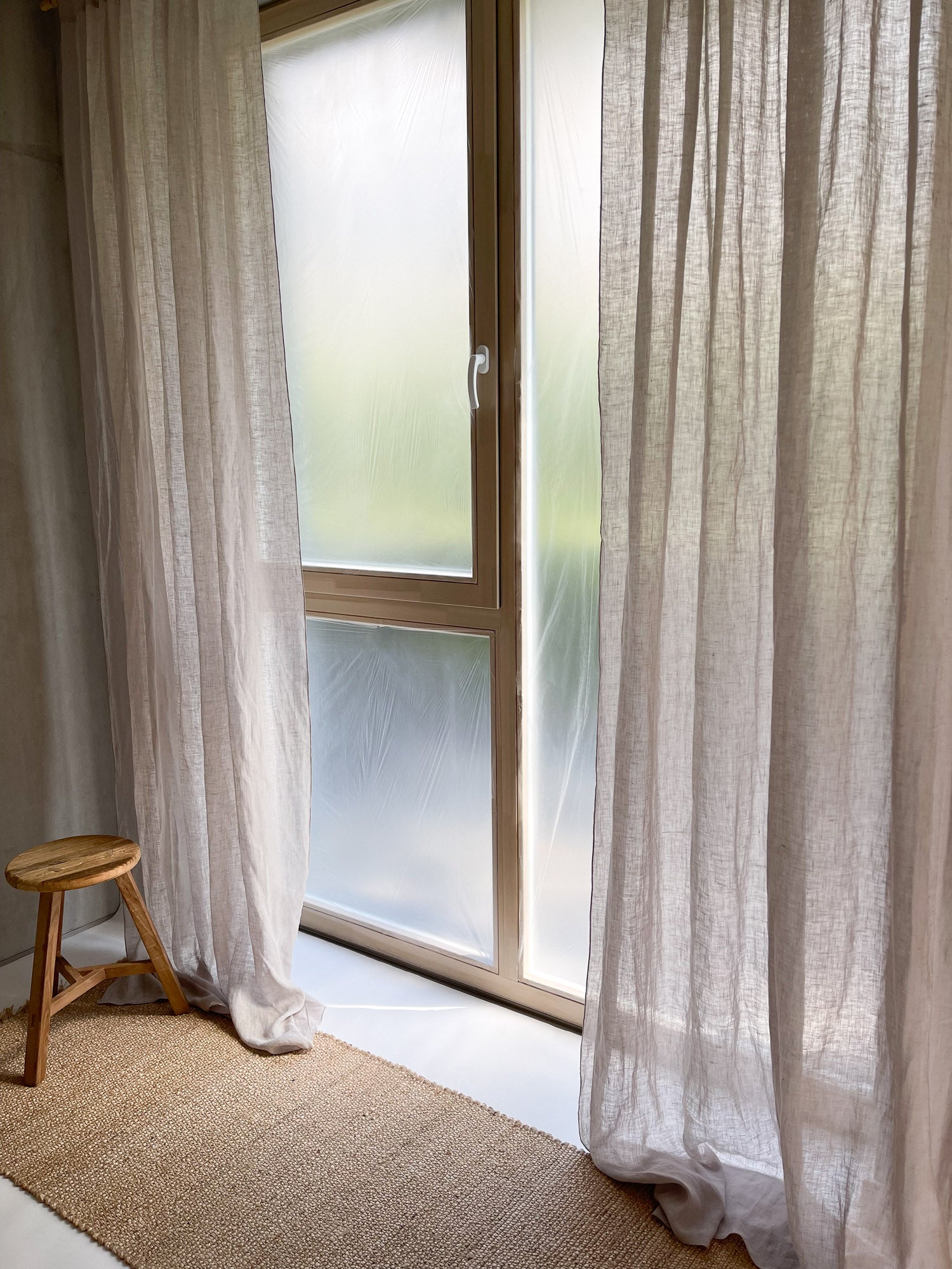 Leinen-Musselin Vorhang – Beige, einzeln