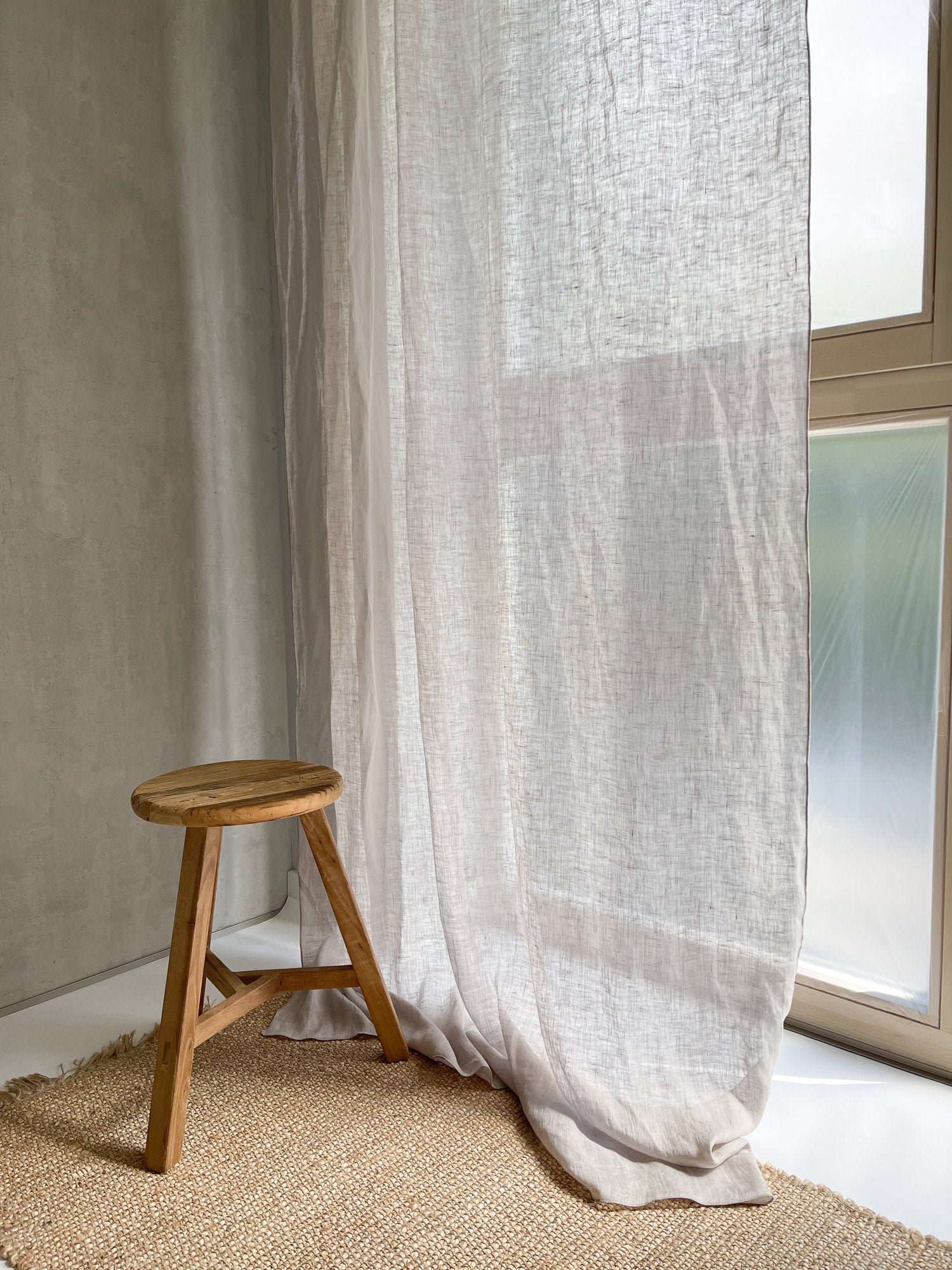 Leinen-Musselin Vorhang – Beige, einzeln