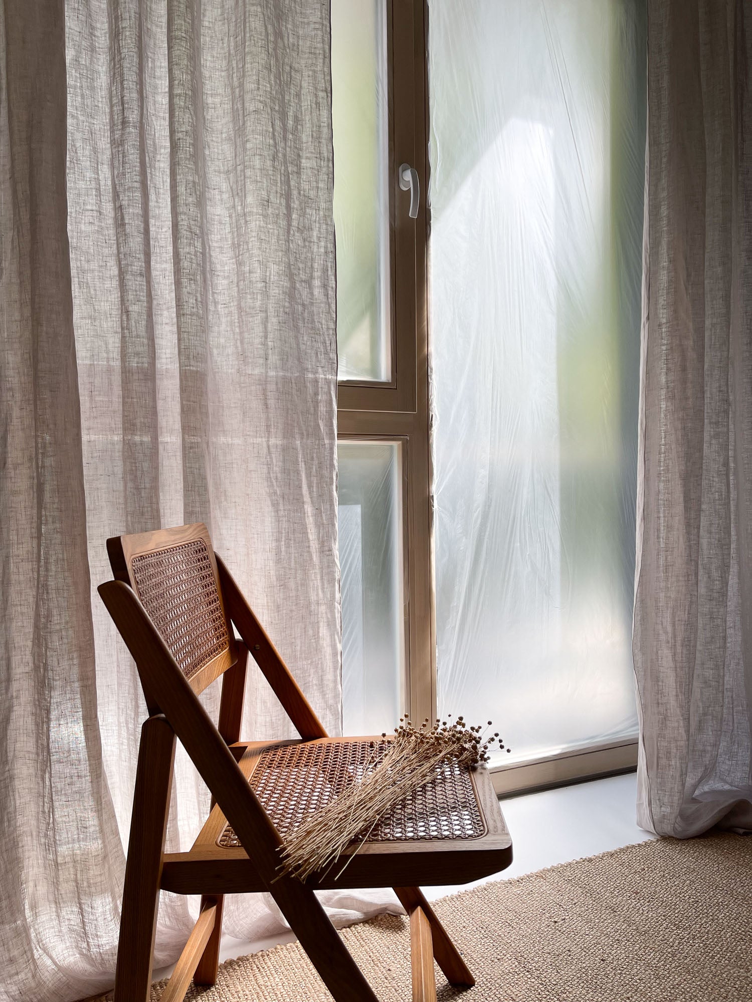 Leinen-Musselin Vorhang – Beige, einzeln