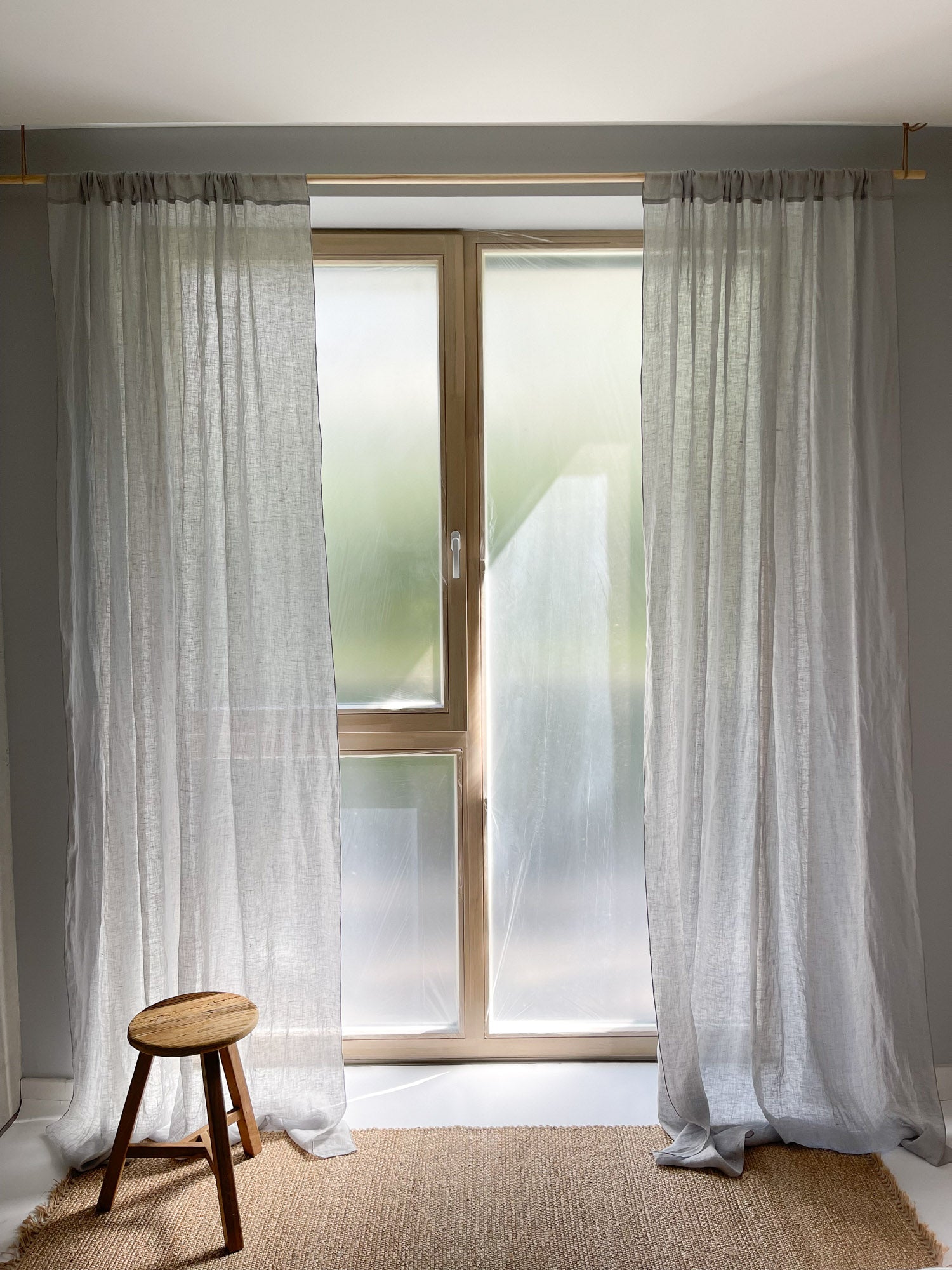 Leinen Musselin Vorhang - Hellgrau, einzeln