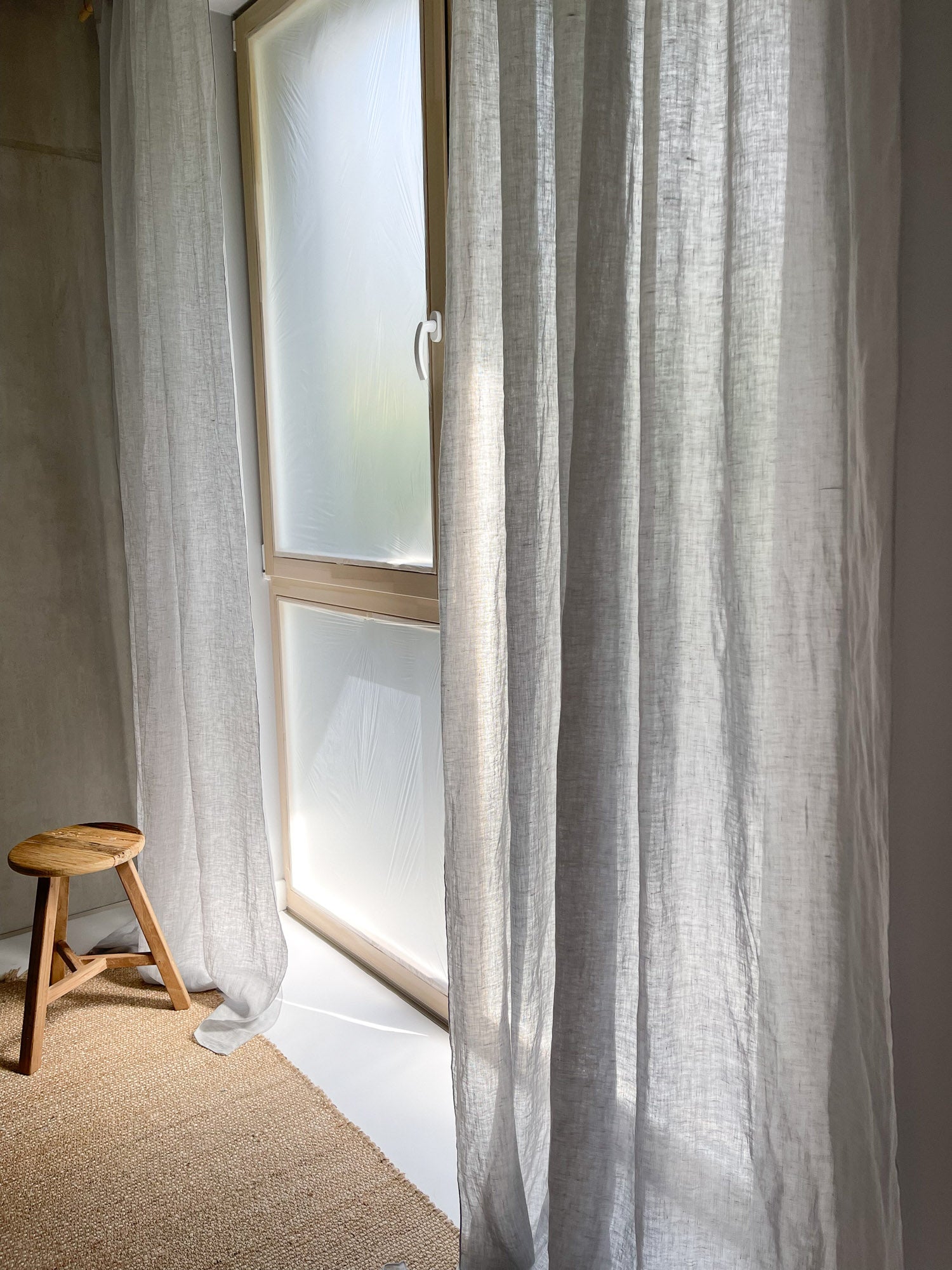 Leinen Musselin Vorhang - Hellgrau, einzeln