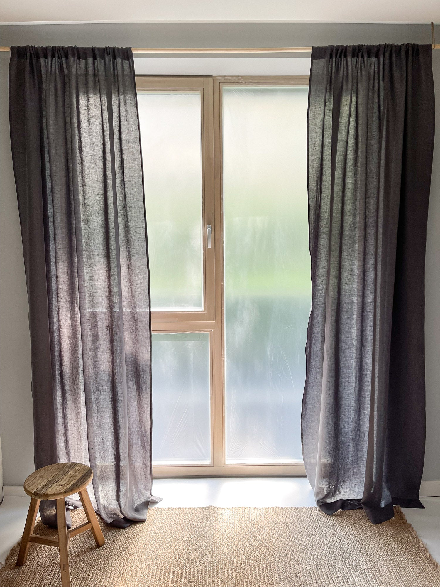 Mittelschwere Leinenvorhänge – Dunkelgrau (2er-Set)