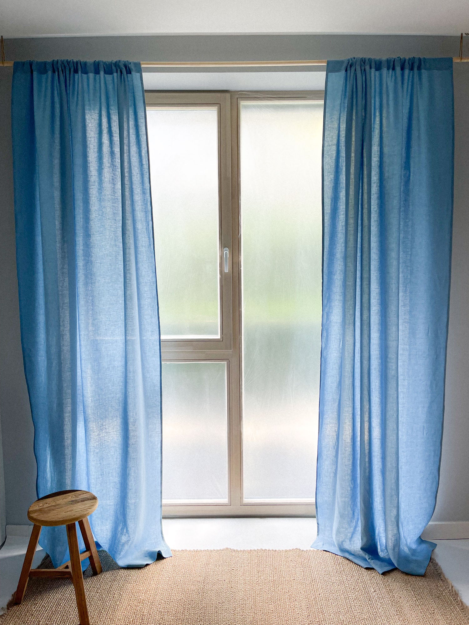 Mittelschwere Leinen-Vorhänge – Hellblau (2er-Set)