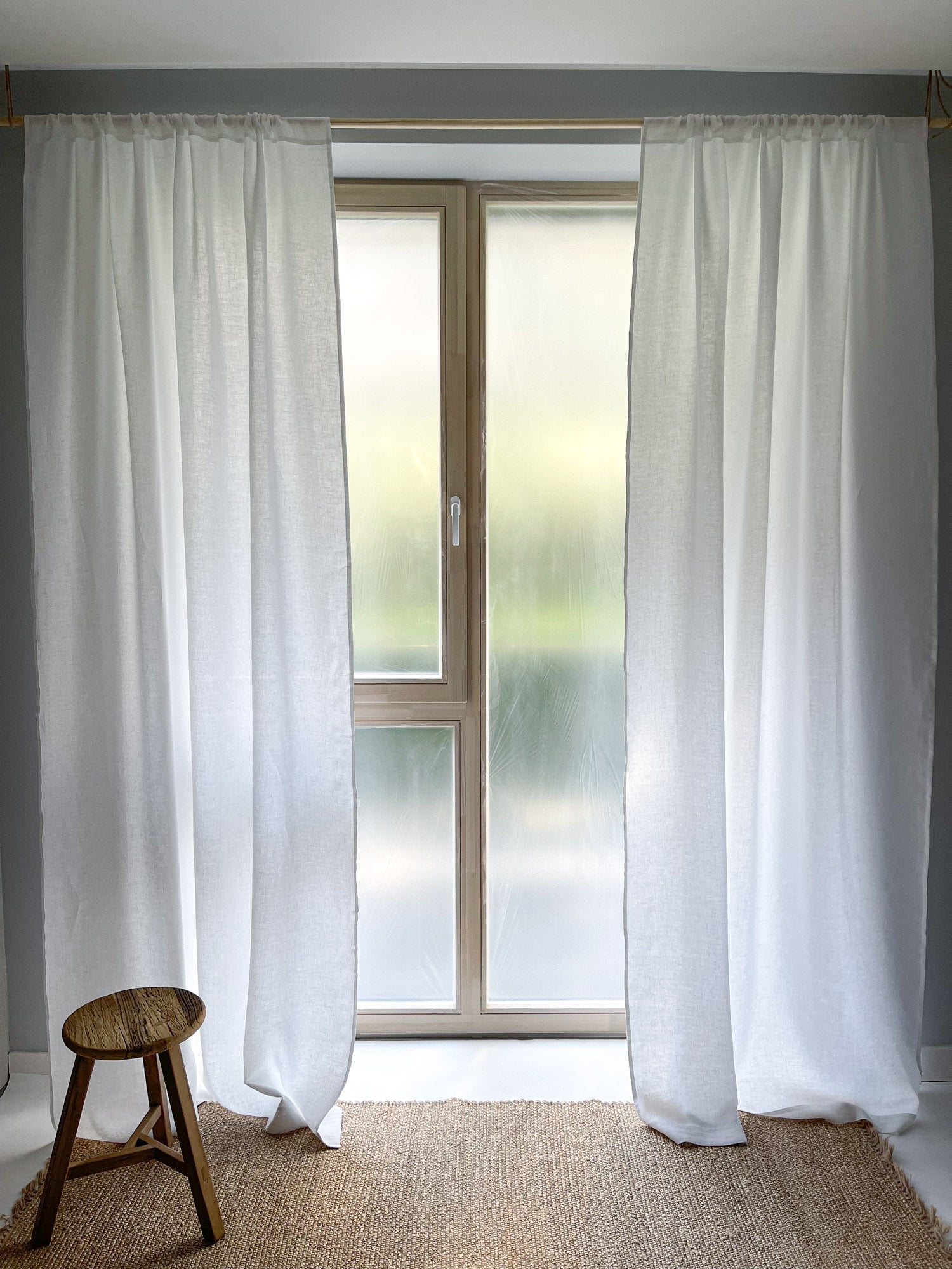 Mittelschwere Leinenvorhänge – Weiß (2er-Set)