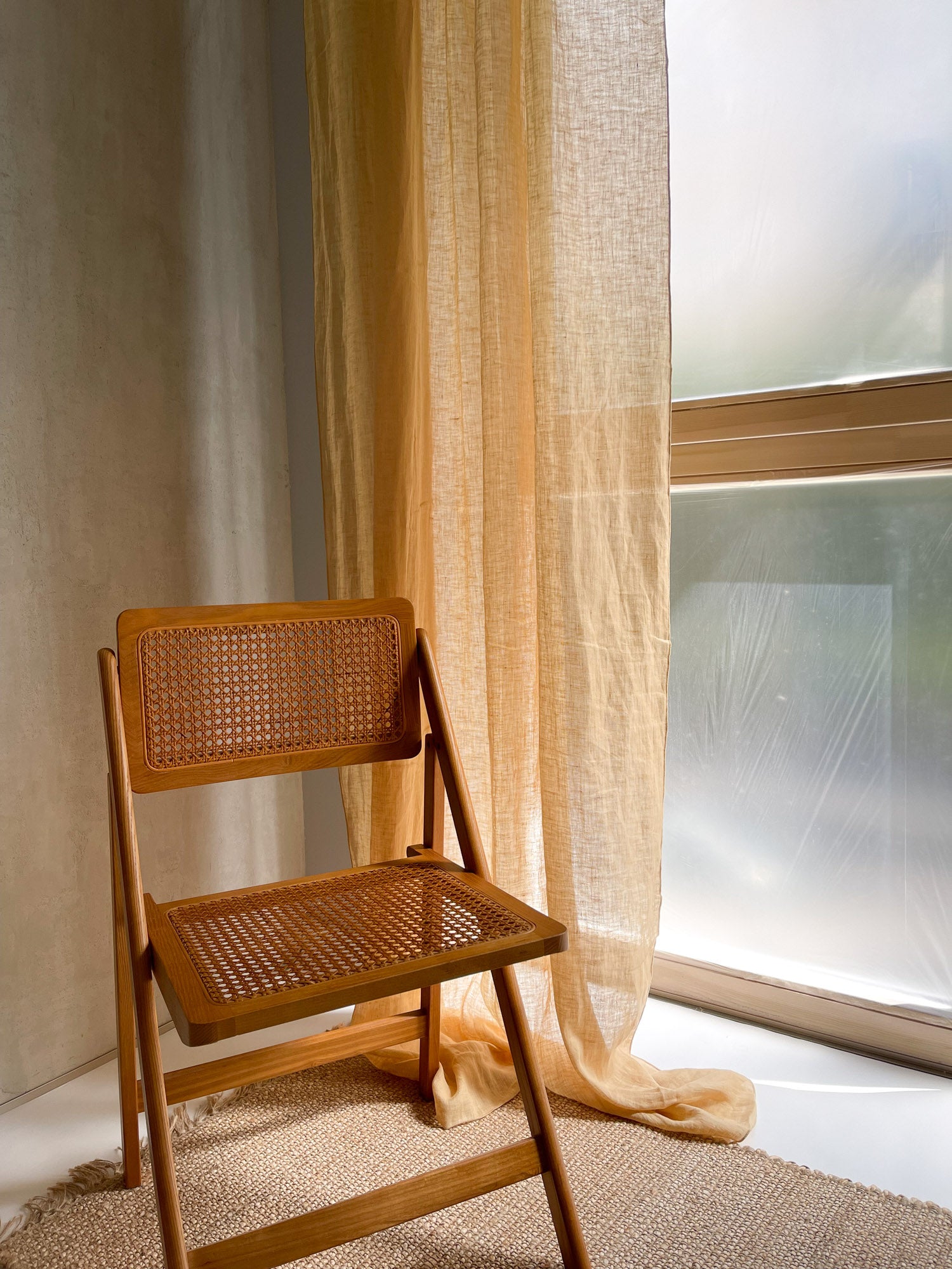 Leinen Musselin Vorhang - Hell Kamel, einzeln