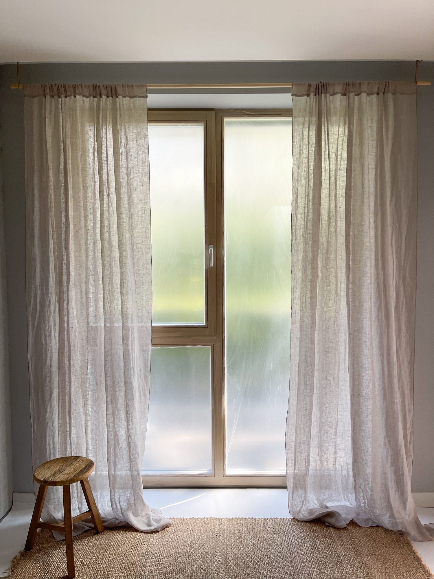 Leinen-Musselin Vorhang – Beige, einzeln