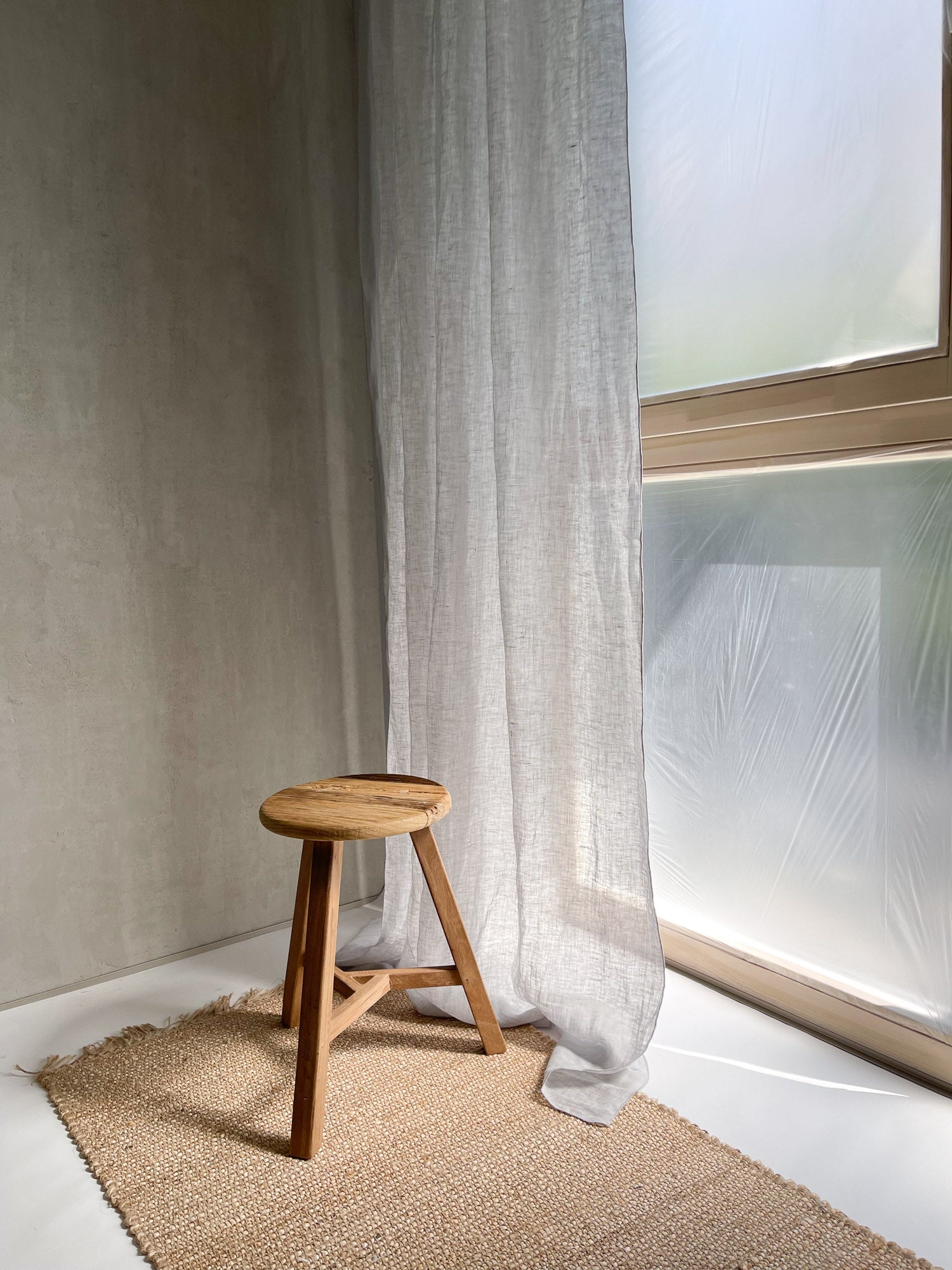 Leinen Musselin Vorhang - Hellgrau, einzeln